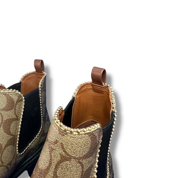 Coach Levy Signature Canvas Leather Bootie Khaki Black Women’s 7.5 | EU 38 - Picture 6 of 10